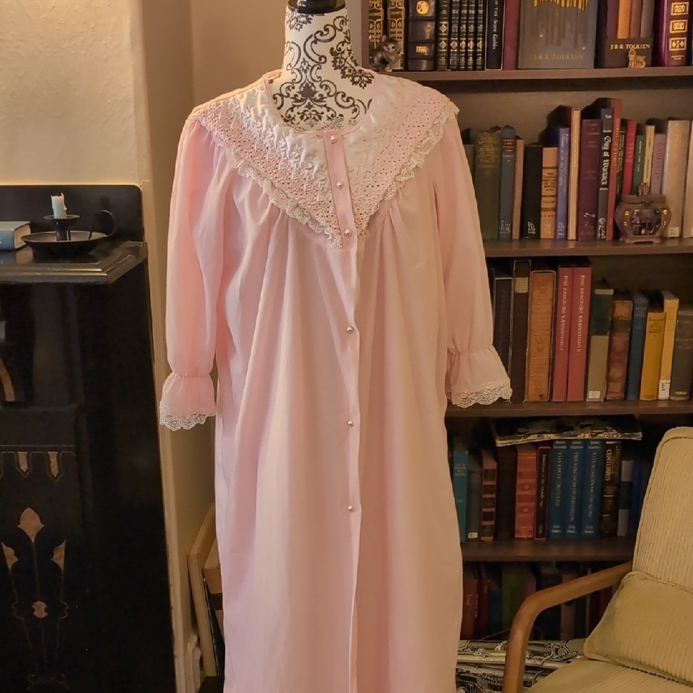 Vintage Pink Ruffle Nightgown and Robe Set